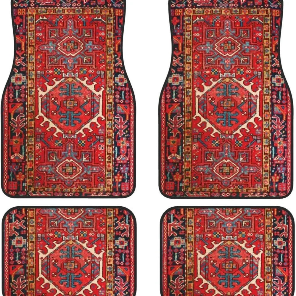 Tapis de sol de voiture rouge carmin a motif persan, lot de 4