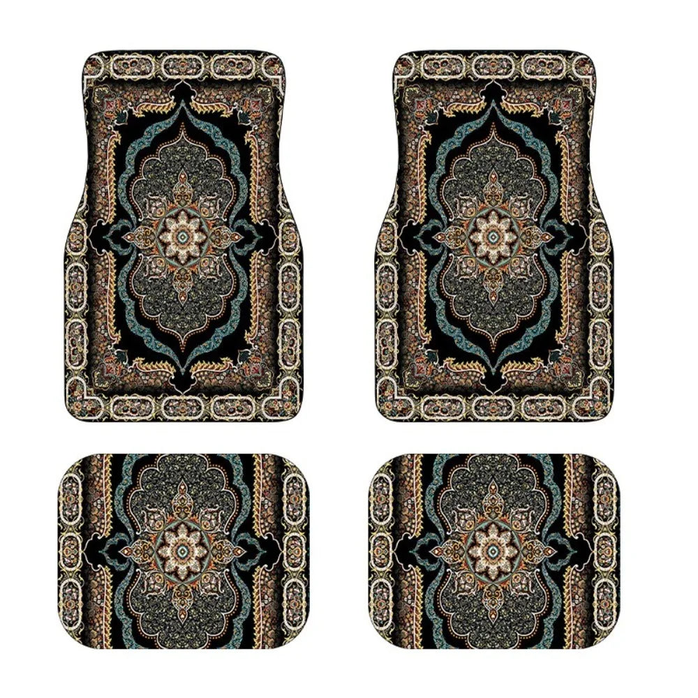 Tapis de sol de voiture noir et vert d'eau a motif persan, lot de 4